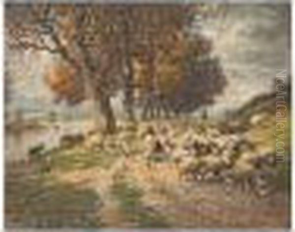 Landscapes With Sheep, A Pair Oil Painting by Charles Clair