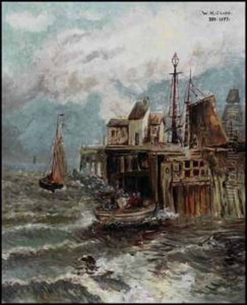 Fishing Boats Near The Harbour Oil Painting by William Henry Clapp