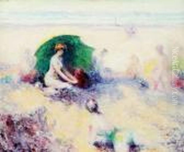 Bathers On The Beach Oil Painting by William Henry Clapp