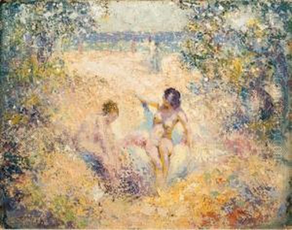 Nude In A Sandy Cove Oil Painting by William Henry Clapp