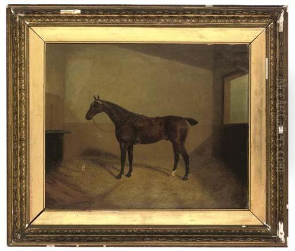 A Bay Hunter In A Stable Oil Painting by A. Clark