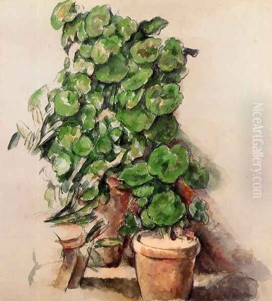 Pots Of Geraniums Oil Painting by Paul Cezanne