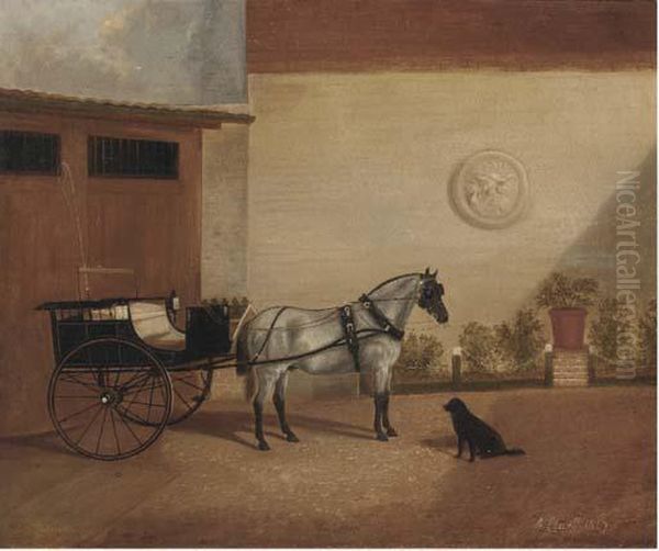 A Carriage Horse With A Gig Oil Painting by A. Clark