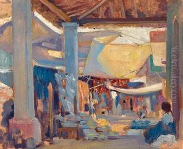 Market Place In Iguala, Mexico Oil Painting by Alson Skinner Clark