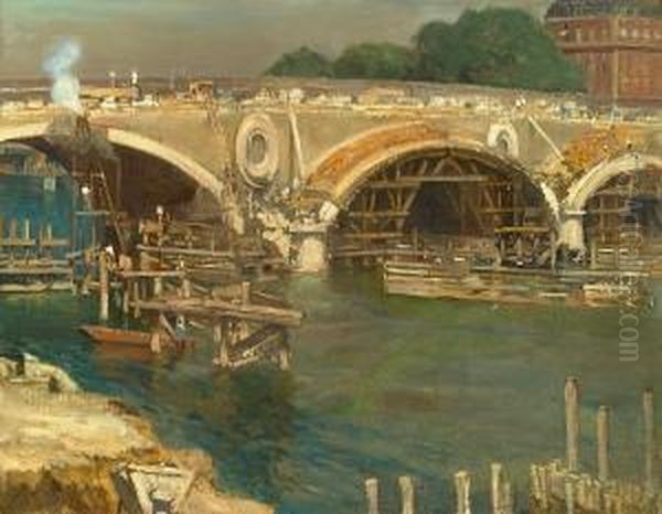 Bridge Builders Oil Painting by Alson Skinner Clark