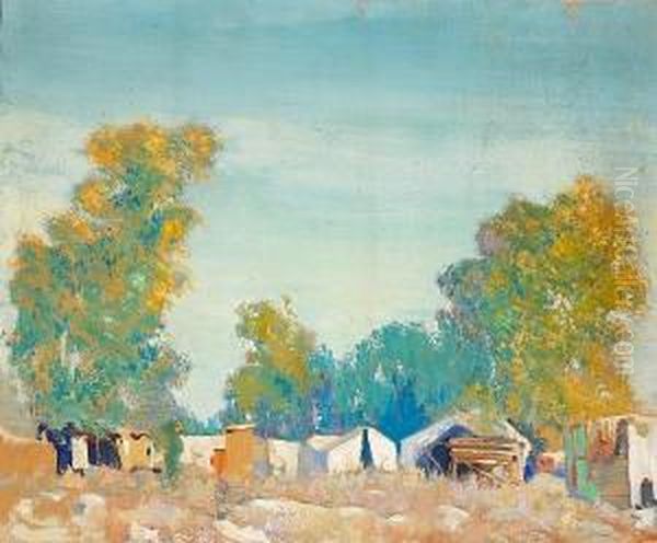 Campgrounds In The Sycamores; Ann Holding Her Pearls (double-sided) Oil Painting by Alson Skinner Clark