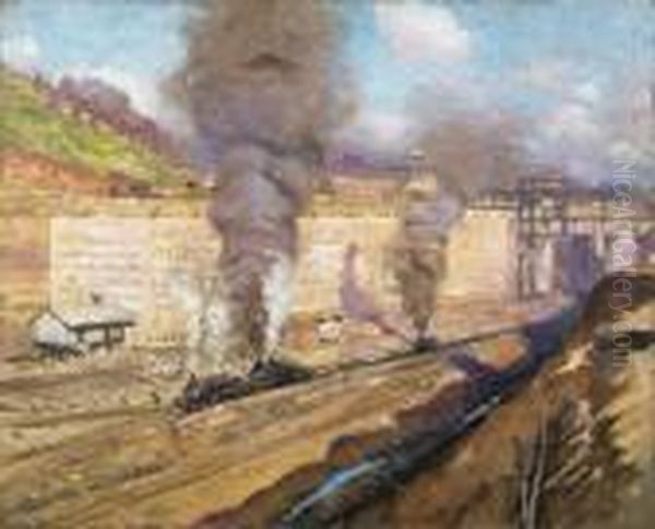 Work Trains - Miraflores (panama) Oil Painting by Alson Skinner Clark