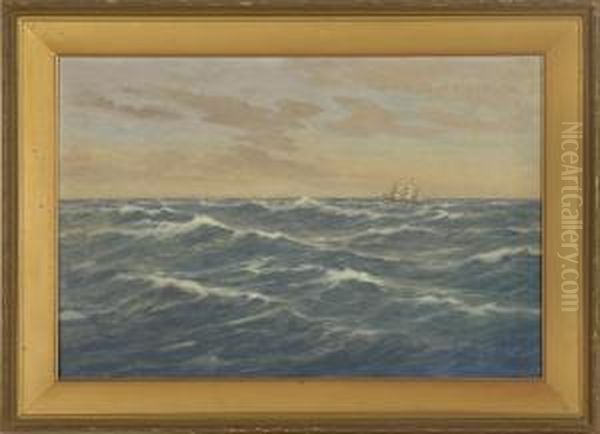 Seascape With Distant Vessel Oil Painting by C. Myron Clark