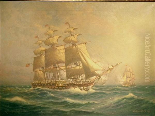 Constitution & Gueriere Oil Painting by C. Myron Clark