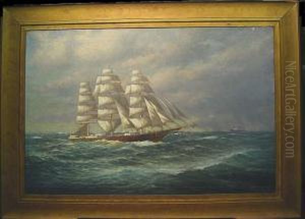 Three-masted Sailing Ship Oil Painting by C. Myron Clark