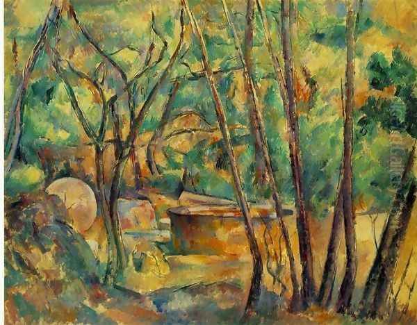 Well Millstone And Cistern Under Trees Aka Meule Et Citerne Sous Bois Oil Painting by Paul Cezanne