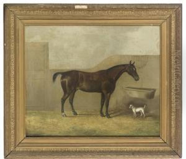 A Bay Horse And A Terrier In A Stable Oil Painting by James Senior Clark