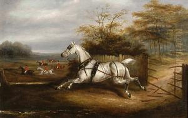 A Bolting Carriage Horse Oil Painting by James Senior Clark