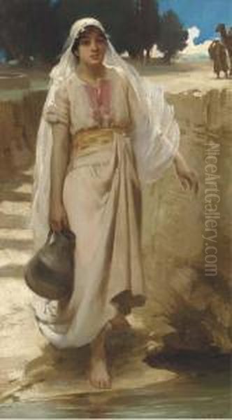 An Eastern Girl Fetching Water From A Stream Oil Painting by James Senior Clark