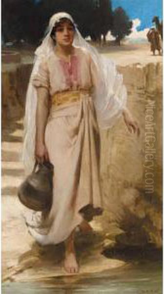 An Arab Woman Fetching Water From A Stream Oil Painting by James Senior Clark