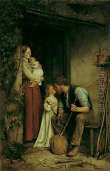 Familiengluck. Signiert Und 
Datiert Unten Links: J. Clark/1881. Ol Auf Leinwand. H 83; B 54 Cm. Oil Painting by Joseph Clark