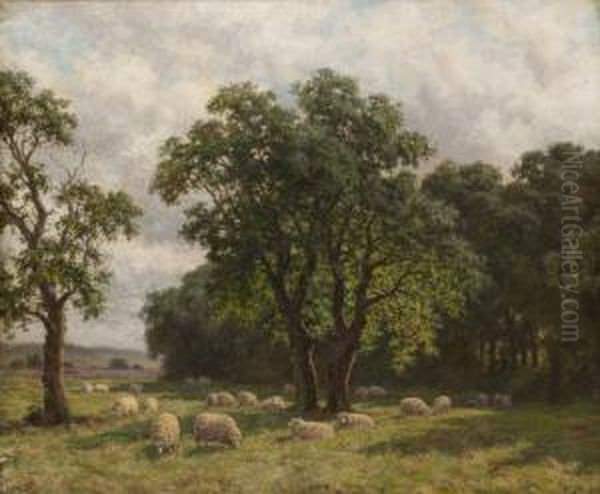 Pastoralt Landskap Med Far Oil Painting by Joseph Dixon Clark