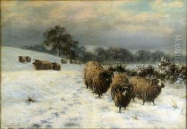 Sheep In Winter Oil Painting by Joseph Dixon Clark