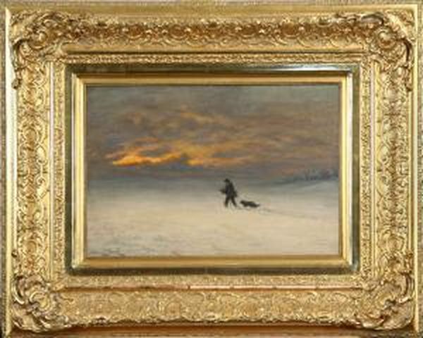 Tillskriven, Landskap Med Man Och Hund, Signerad Dixon Clark Oil Painting by Joseph Dixon Clark