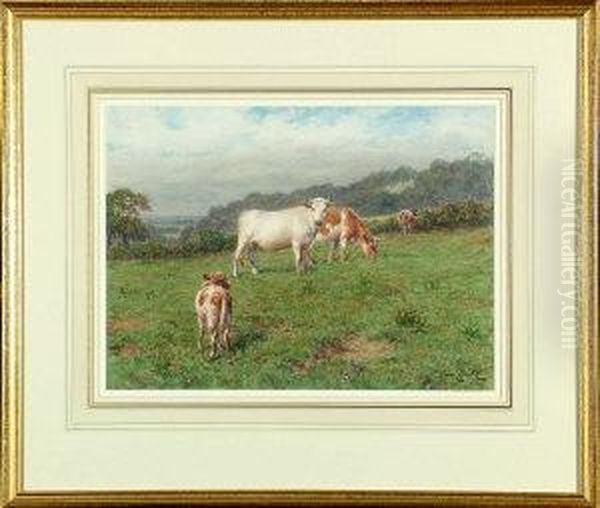 Cattle And A Young Calf In A Meadow Oil Painting by Joseph Dixon Clark