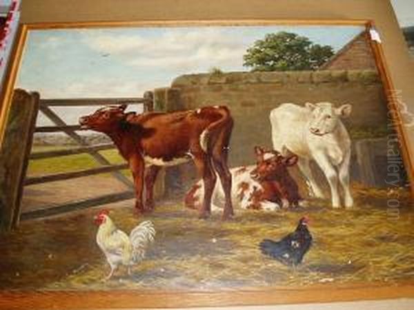 Cattle And Chickens Oil Painting by Joseph Dixon Clark