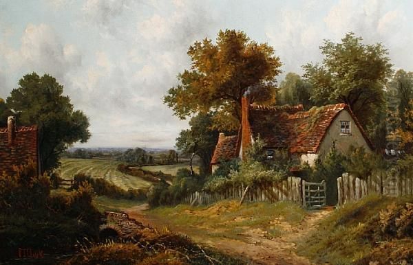 Landscape With Cottages And Fieldsbeyond Oil Painting by Octavius Thomas Clark