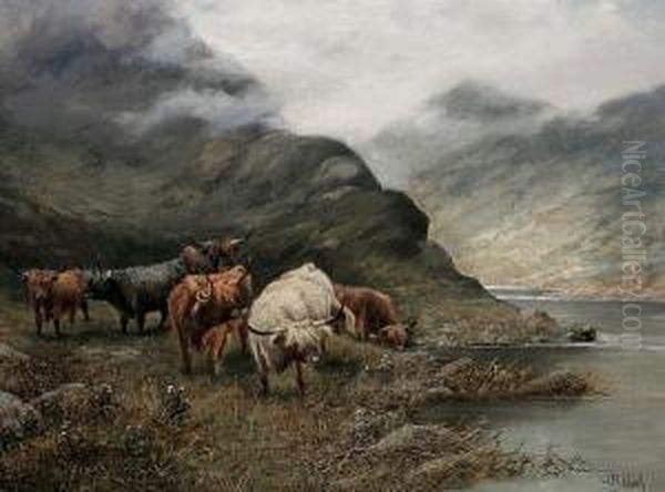 Highland Cattle Oil Painting by Octavius Thomas Clark