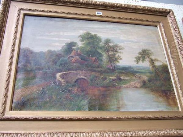 River Scene Oil Painting by Octavius Thomas Clark