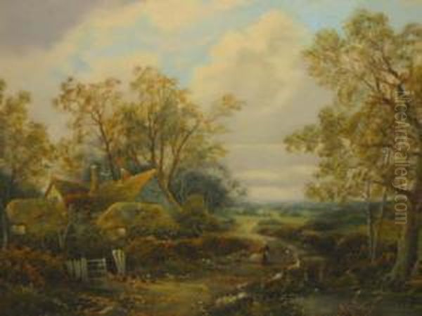 Rural Scenes With Cottages And Figures Oil Painting by Octavius Thomas Clark