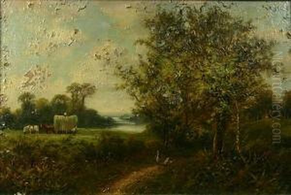 Haywain In Awooded Landscape Oil Painting by Octavius Thomas Clark