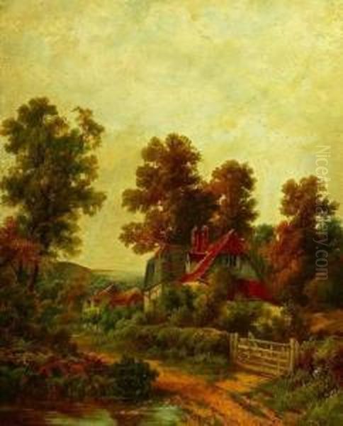 Houses Along Country Lane Oil Painting by Octavius Thomas Clark