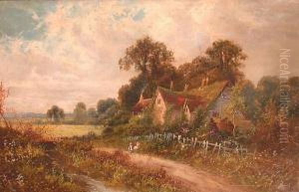 Country Landscape With House And Children On Lane Oil Painting by Octavius Thomas Clark