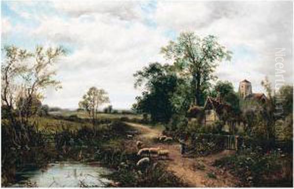 Sheep By A Cottage Oil Painting by Octavius Thomas Clark