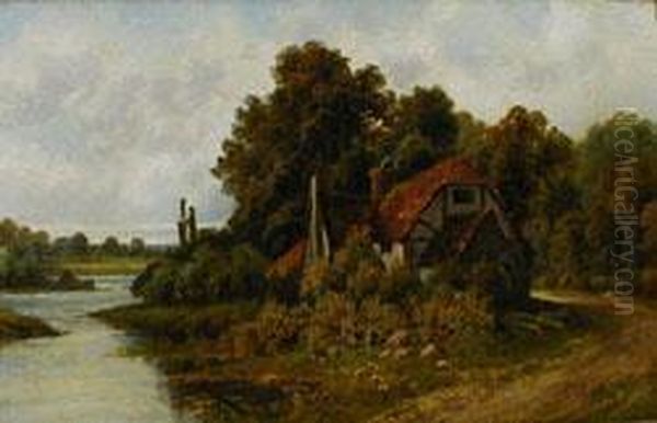 A Backwater, Pangbourne On Thaines Oil Painting by Octavius Thomas Clark