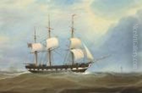 The Eliza Stewart Under Reduced Sail In The Channel Off The Eddystone Lighthouse Oil Painting by William Clark Of Greenock