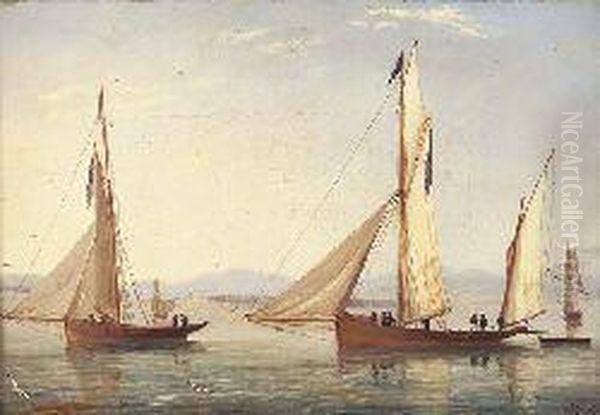 Coastal Shipping In Calm Seas Oil Painting by William Clark Of Greenock