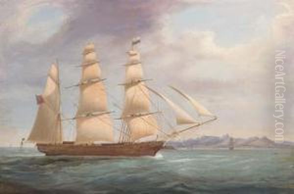 The Three-masted Barque Akbar Arriving Off Port Louis,mauritius Oil Painting by William Clark Of Greenock