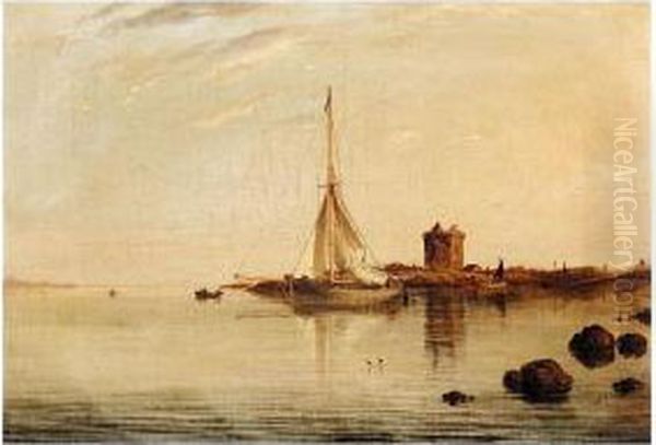 Arran From The Ayrshire Coast Oil Painting by William Clark Of Greenock