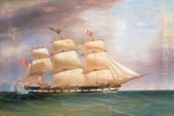 Portrait Of The Full Rigged Ship Bombay In Full Sail Oil Painting by William Clark Of Greenock