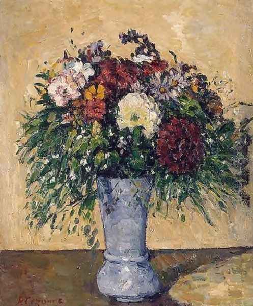 Flowers In A Blue Vase Oil Painting by Paul Cezanne