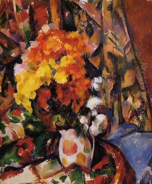 Chrysanthemums Oil Painting by Paul Cezanne