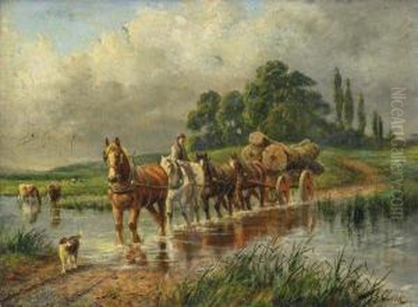 A Busy Day At The Farm Oil Painting by Joseph Clark