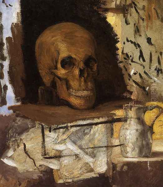 Still Life Skull And Waterjug Oil Painting by Paul Cezanne