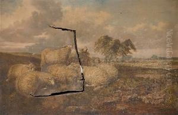 Sheep In A Rural Landscape Oil Painting by Joseph Clark