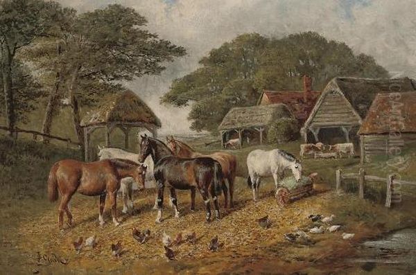 A Sunny Day In The Farmyard Oil Painting by Joseph Clark