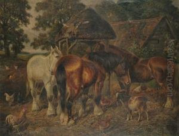 Farmyard Scene Oil Painting by Joseph Clark