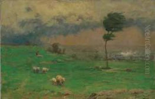 Herding Sheep From A Pending Storm Oil Painting by Walter Clark