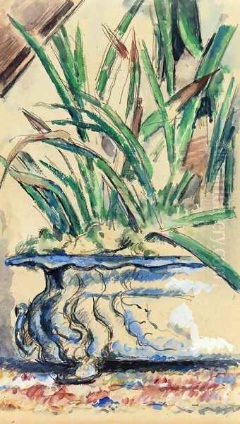 Blue Flowerpot Oil Painting by Paul Cezanne