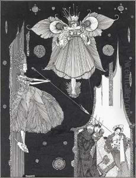 At This Very Instant The Young Fairy Came Outfrom Behind The Hangings Oil Painting by Harry Clarke