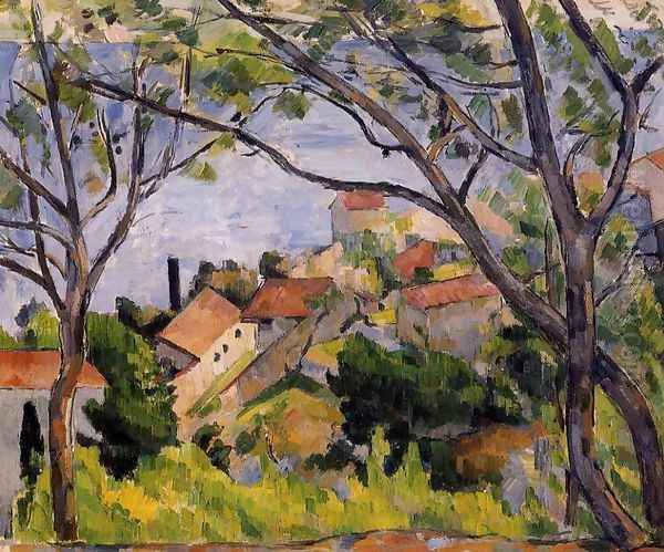 L Estaque View Through The Trees Oil Painting by Paul Cezanne